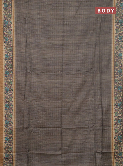 Art tussar saree grey and sandal with allover prints and patola printed border