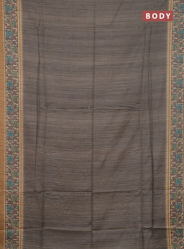 Art tussar saree grey and sandal with allover prints and patola printed border