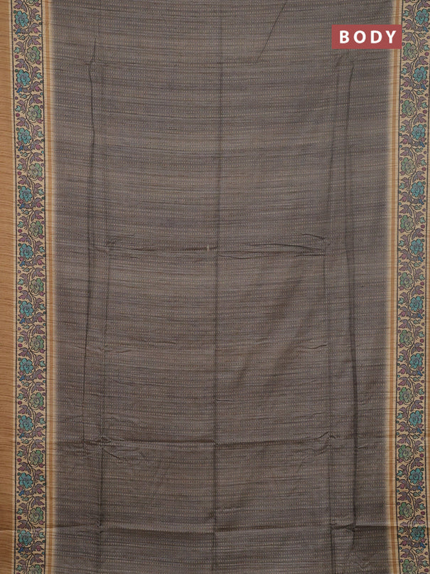 Art tussar saree grey and sandal with allover prints and patola printed border