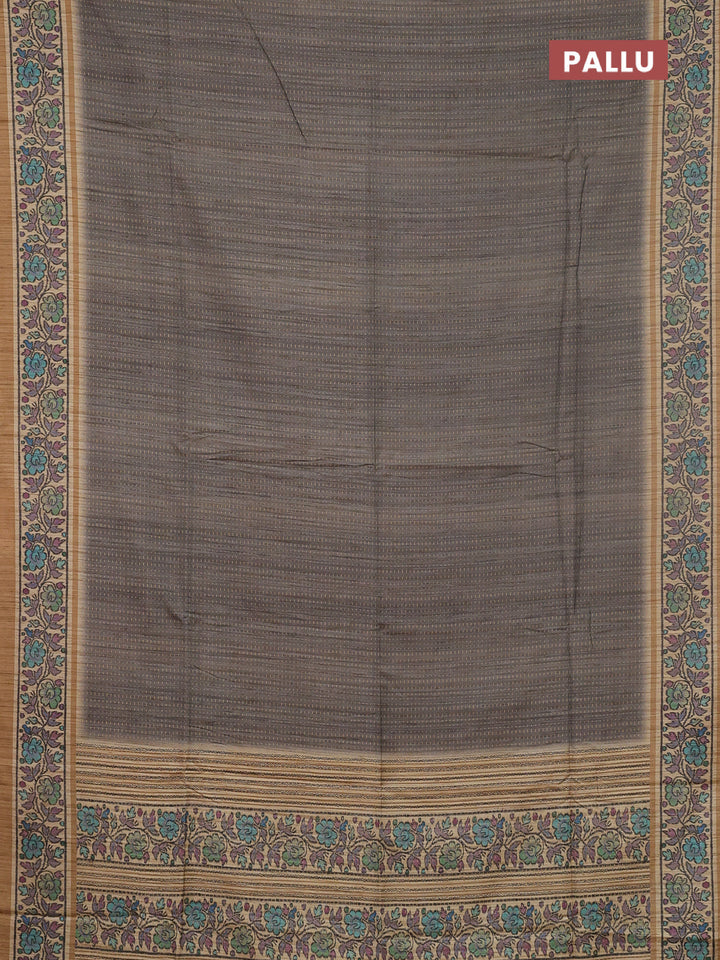 Art tussar saree grey and sandal with allover prints and patola printed border