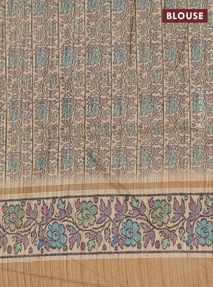Art tussar saree grey and sandal with allover prints and patola printed border