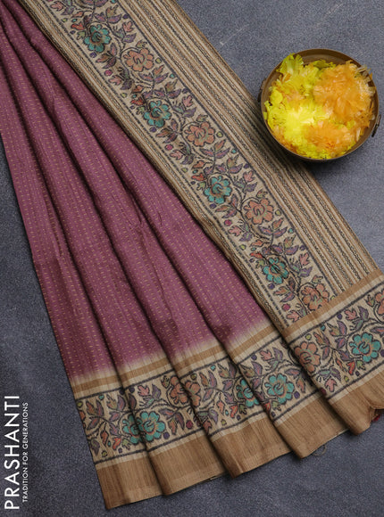 Art tussar saree pastel maroon and sandal with allover prints and patola printed border