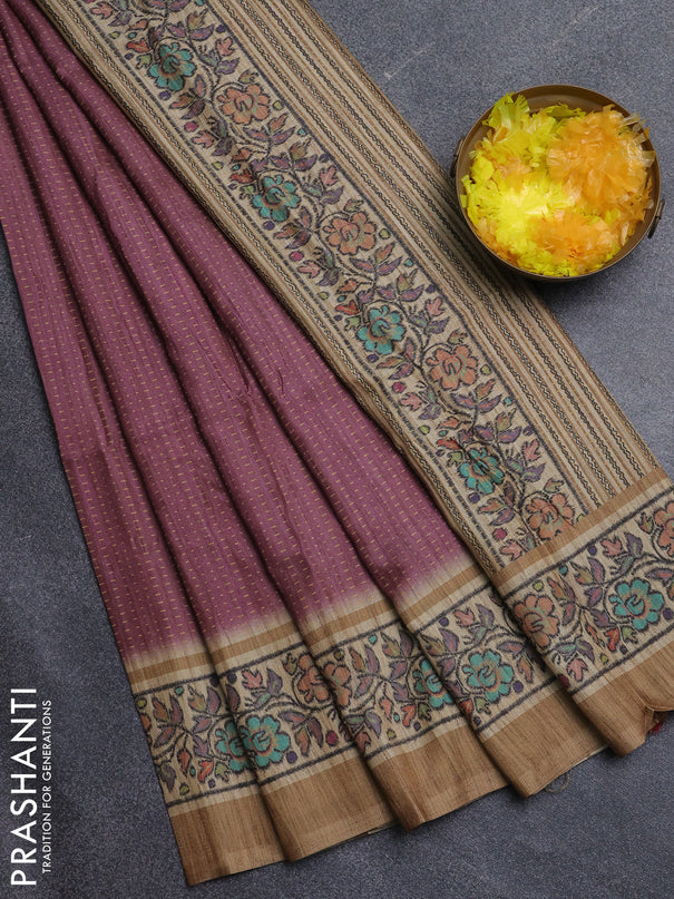 Art tussar saree pastel maroon and sandal with allover prints and patola printed border