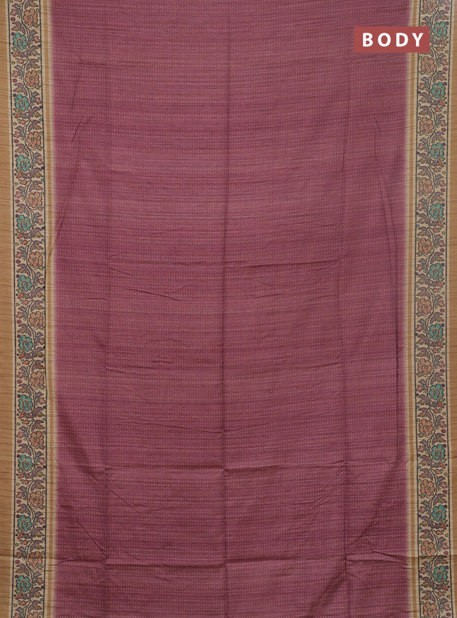 Art tussar saree pastel maroon and sandal with allover prints and patola printed border