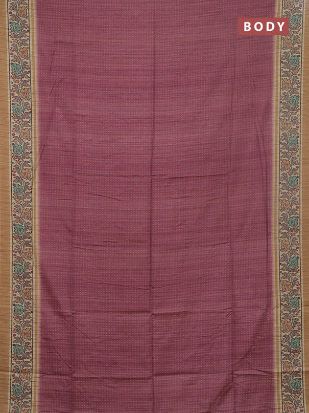 Art tussar saree pastel maroon and sandal with allover prints and patola printed border