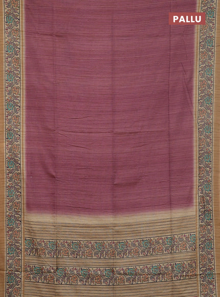 Art tussar saree pastel maroon and sandal with allover prints and patola printed border