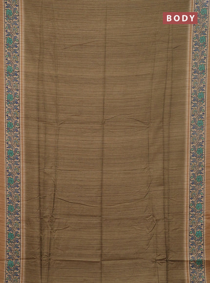 Art tussar saree mehendi green and sandal with allover prints and patola printed border