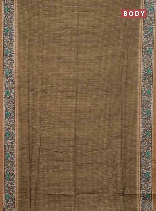 Art tussar saree mehendi green and sandal with allover prints and patola printed border