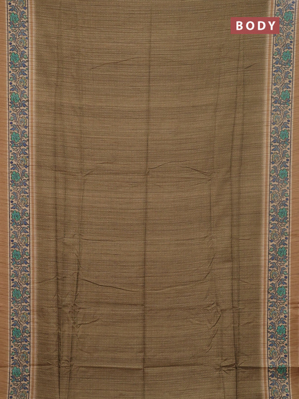 Art tussar saree mehendi green and sandal with allover prints and patola printed border