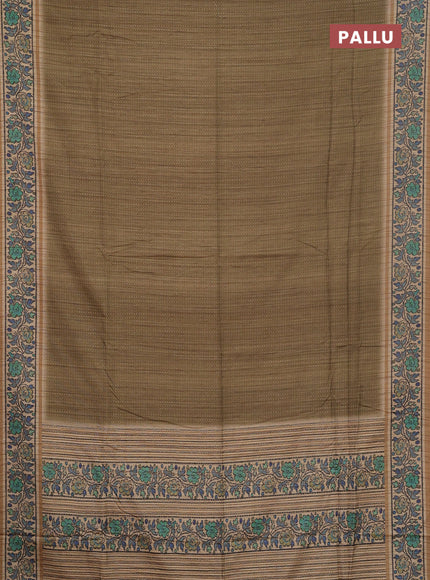 Art tussar saree mehendi green and sandal with allover prints and patola printed border