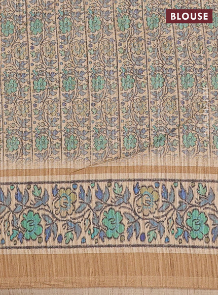 Art tussar saree mehendi green and sandal with allover prints and patola printed border