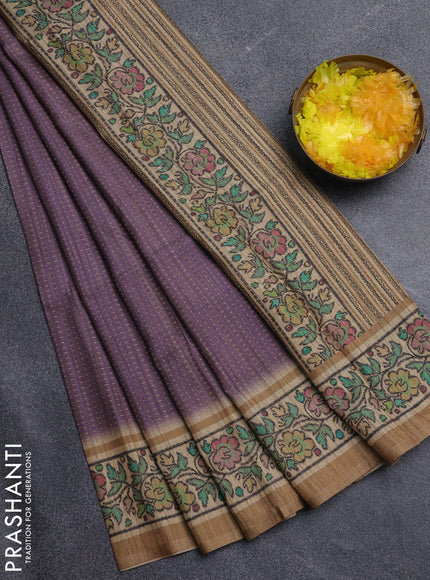 Art tussar saree pastel purple and beige with allover prints and patola printed border