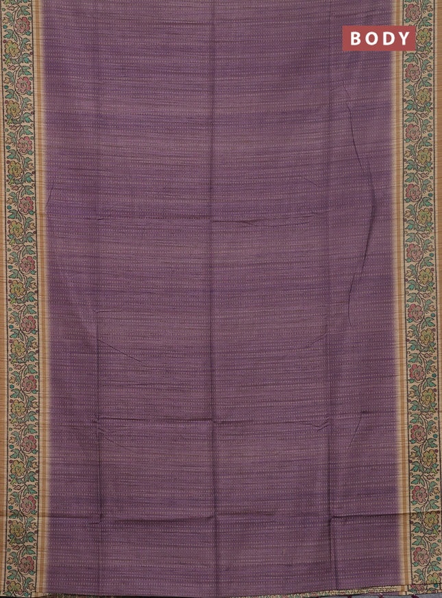 Art tussar saree pastel purple and beige with allover prints and patola printed border