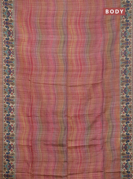 Art tussar saree mauve pink and beige with plain body and patola printed border