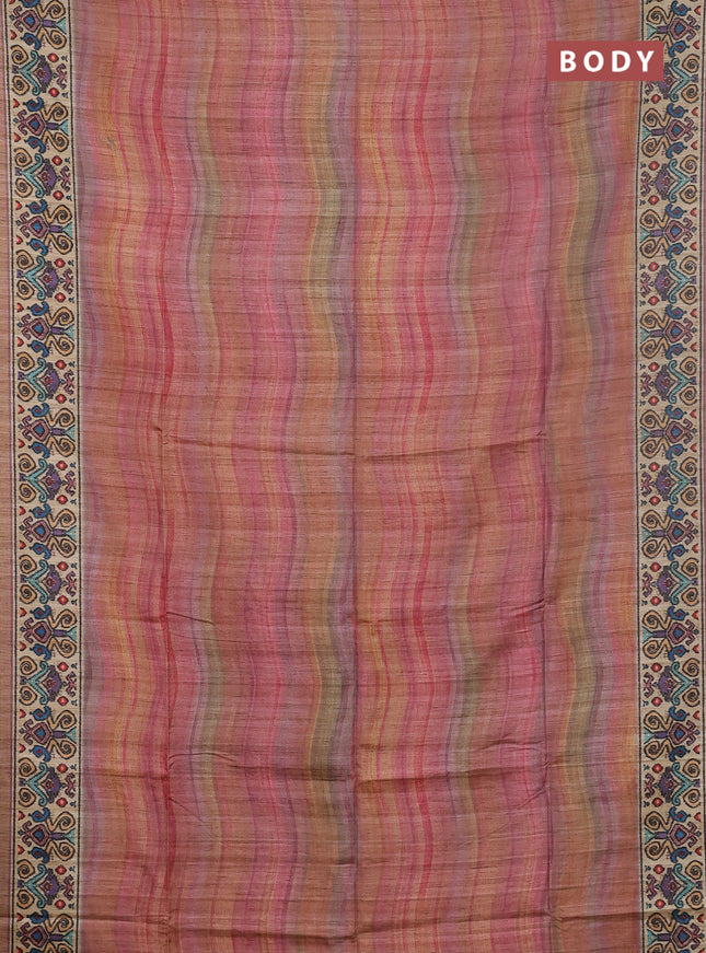 Art tussar saree mauve pink and beige with plain body and patola printed border