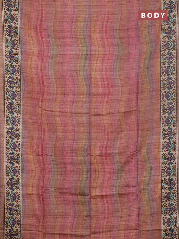 Art tussar saree mauve pink and beige with plain body and patola printed border