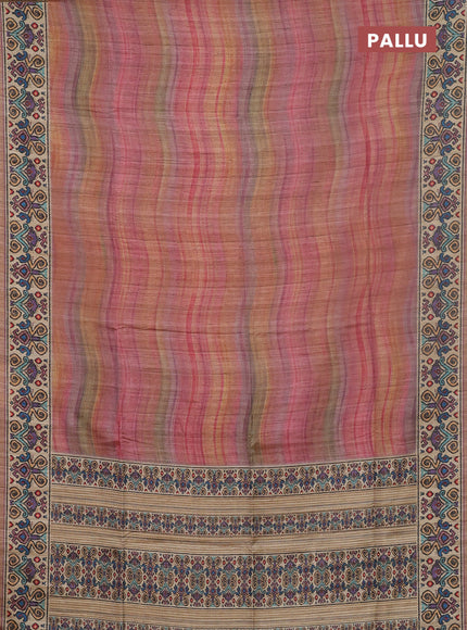 Art tussar saree mauve pink and beige with plain body and patola printed border