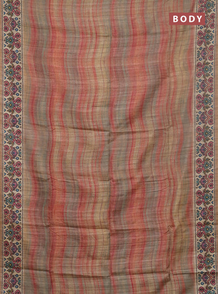 Art tussar saree multi colour and sandal with plain body and patola printed border