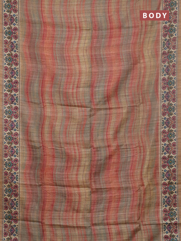 Art tussar saree multi colour and sandal with plain body and patola printed border