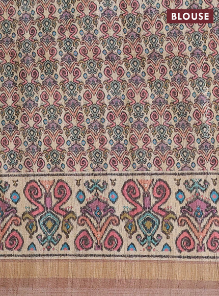 Art tussar saree multi colour and sandal with plain body and patola printed border