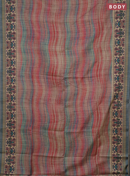 Art tussar saree multi colour and beige pastel blue with plain body and patola printed border