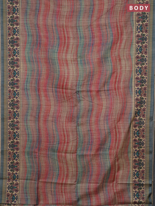 Art tussar saree multi colour and beige pastel blue with plain body and patola printed border