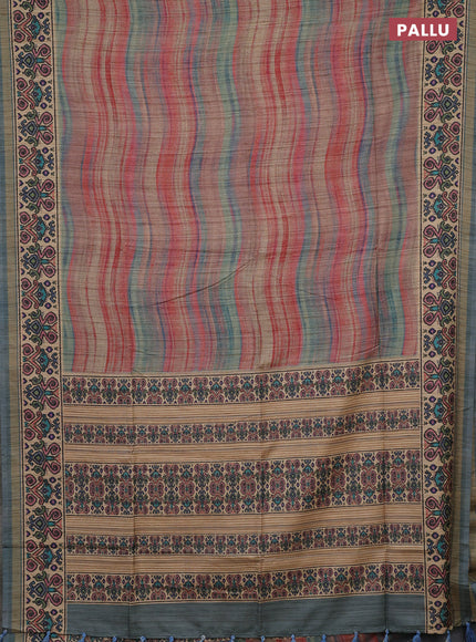 Art tussar saree multi colour and beige pastel blue with plain body and patola printed border