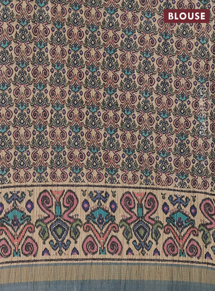 Art tussar saree multi colour and beige pastel blue with plain body and patola printed border