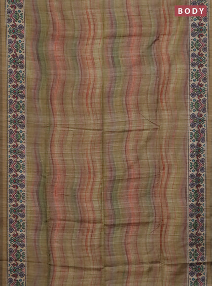 Art tussar saree multi colour and beige with plain body and patola printed border
