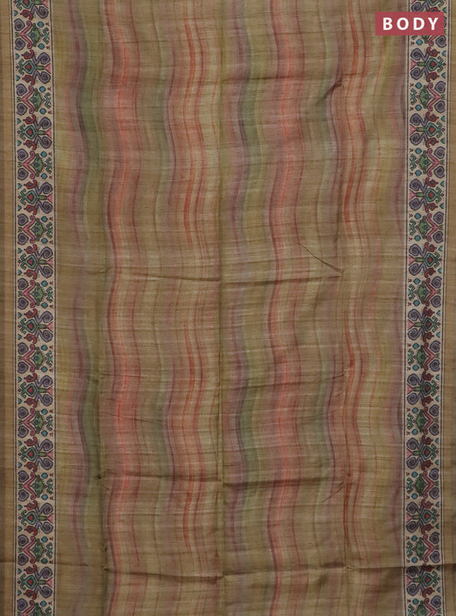 Art tussar saree multi colour and beige with plain body and patola printed border