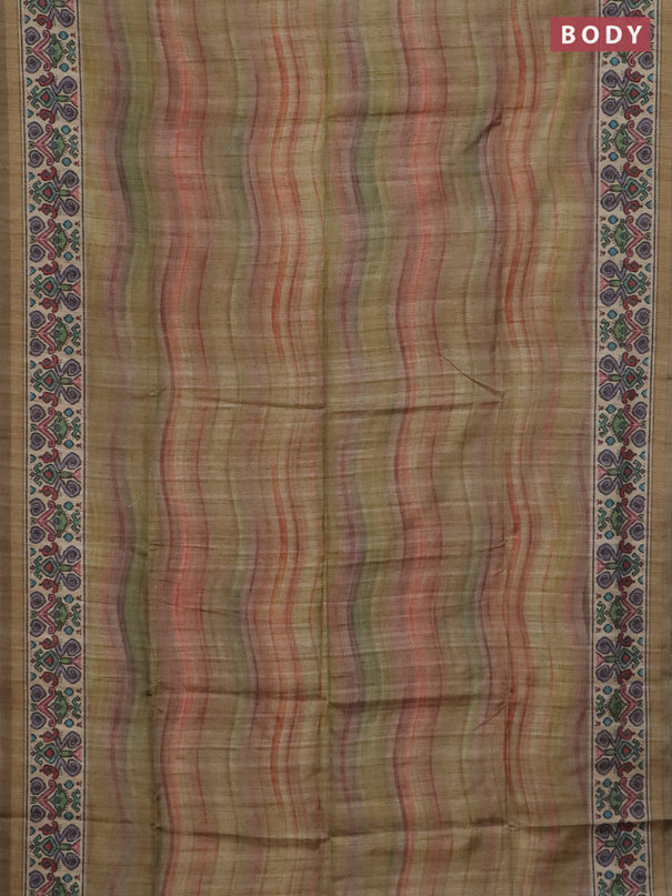 Art tussar saree multi colour and beige with plain body and patola printed border
