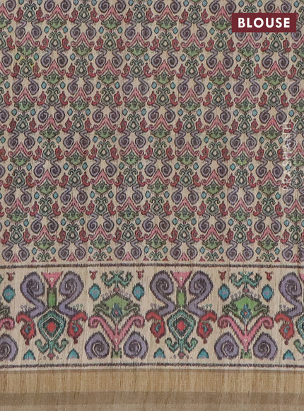 Art tussar saree multi colour and beige with plain body and patola printed border