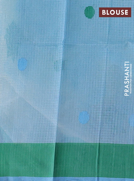 Handloom kota saree cream pastel blue and green with thread woven buttas and simple border