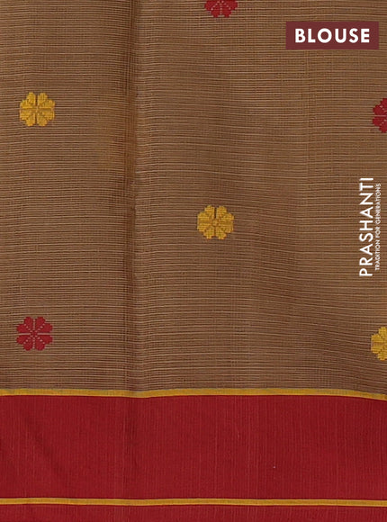 Handloom kota saree dark sandal and maroon with floral thread woven buttas and rettapet border