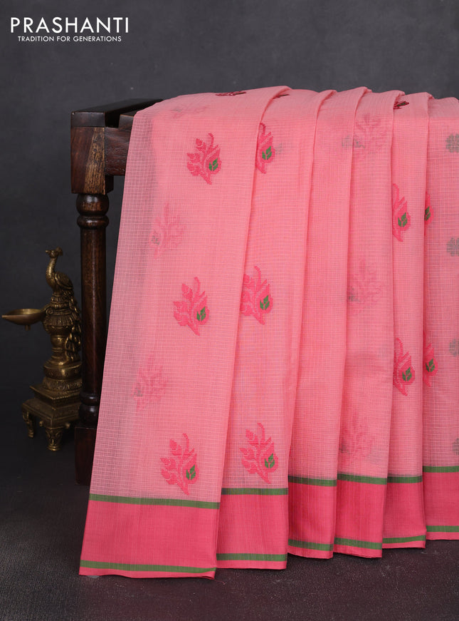 Handloom kota saree peach shade and peach pink with thread woven buttas and rettapet border