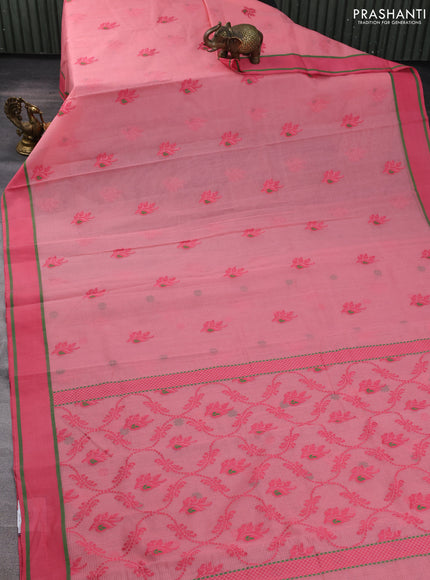 Handloom kota saree peach shade and peach pink with thread woven buttas and rettapet border