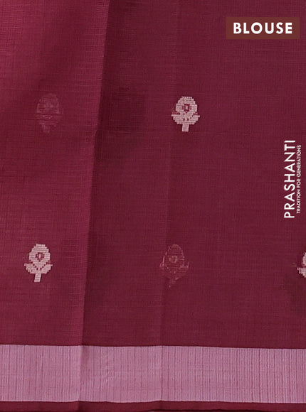 Handloom kota saree mild peach and maroon with floral thread woven buttas and rettapet border