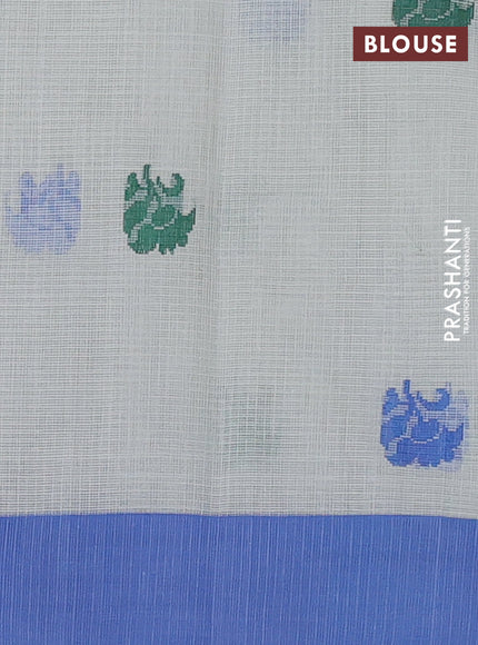 Handloom kota saree cream and blue with floral thread woven buttas and simple border