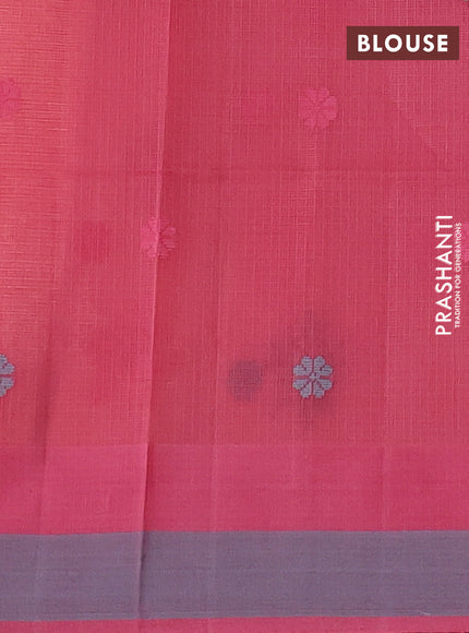Handloom kota saree peach orange and pink grey with floral thread woven buttas and simple border