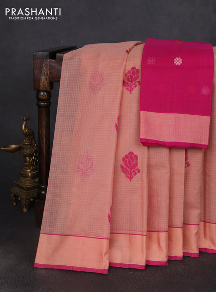 Handloom kota saree pastel peach and pink with floral thread woven buttas and rettapet border