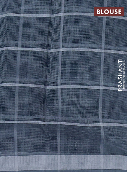 Handloom kota saree grey and pastel grey with allover checks & thread buttas and simple border