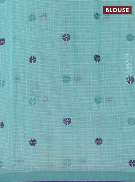 Handloom kota saree teal blue and violet with thread woven buttas and simple border