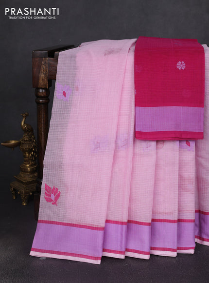Handloom kota saree baby lavender and magenta pink with floral thread woven buttas and rettapet border