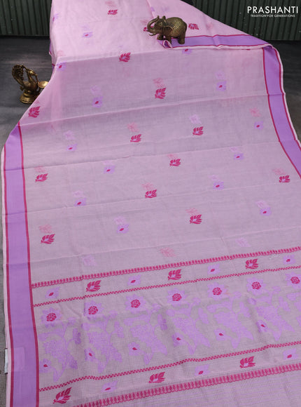 Handloom kota saree baby lavender and magenta pink with floral thread woven buttas and rettapet border