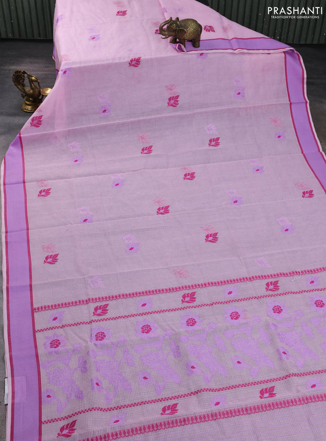 Handloom kota saree baby lavender and magenta pink with floral thread woven buttas and rettapet border