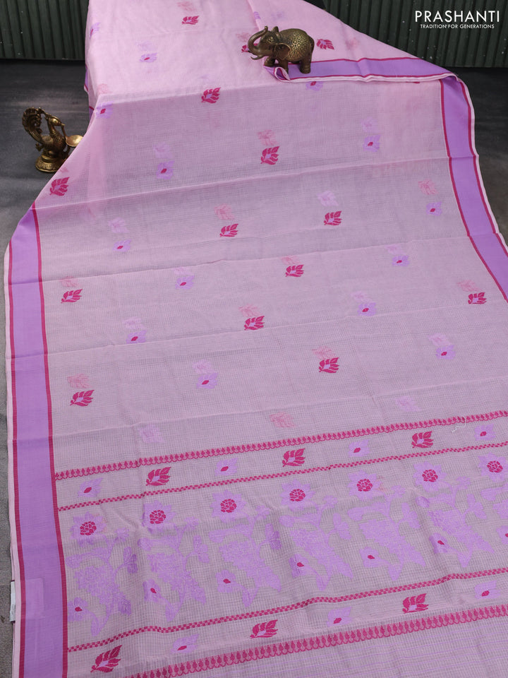 Handloom kota saree baby lavender and magenta pink with floral thread woven buttas and rettapet border