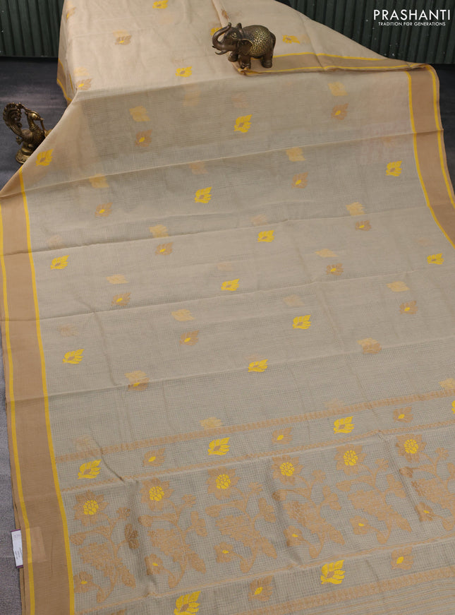 Handloom kota saree beige and sandal yellow with thread woven buttas and rettapet border