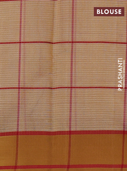 Handloom kota saree sandal and dark mustard maroon with allover checks & thread buttas and rettapet border