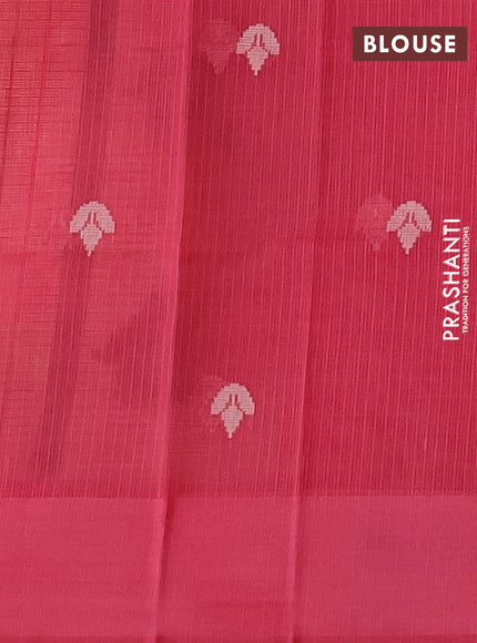 Handloom kota saree peach shade and peach pink with floral thread woven buttas and simple border