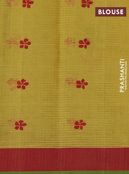 Handloom kota saree mustard yellow and maroon green with floral thread woven buttas and simple border